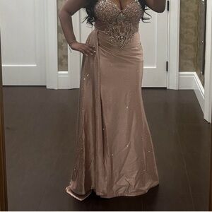 Elegant Prom Dress Beaded Blush with side piece